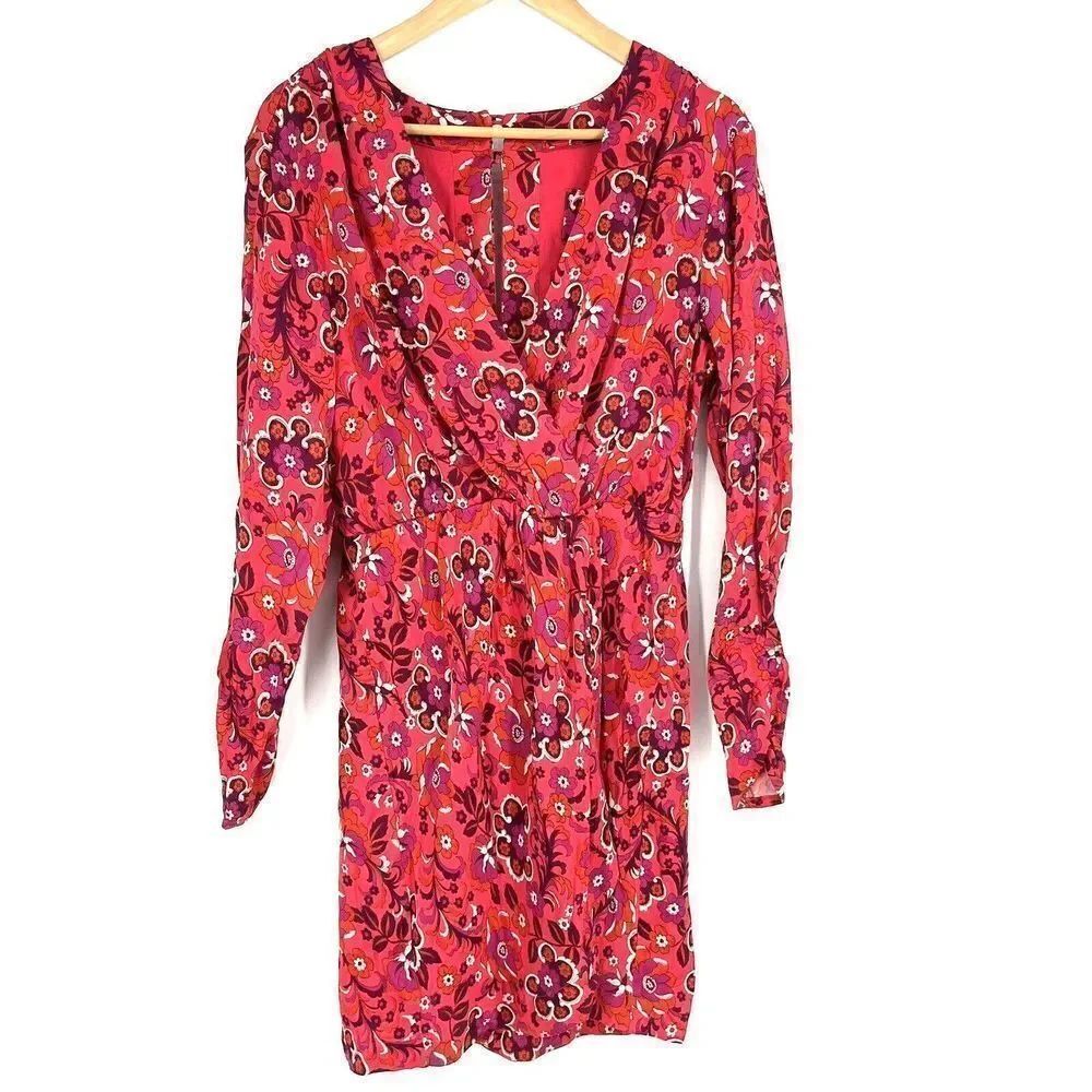 Maeve Anthropologie Dress Size Medium Women Pink Purple Floral Print Wrap Mini